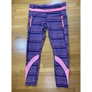 Lululemon  Capri Yoga Leggings Black and Pink Mesh Zipper Pockets Women Size 10